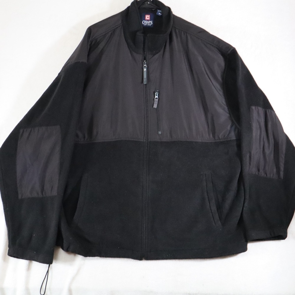 Chaps Men's 3XB Black Fleece Jacket Full Zip Heavyweight Outdoor Coat Plus Size